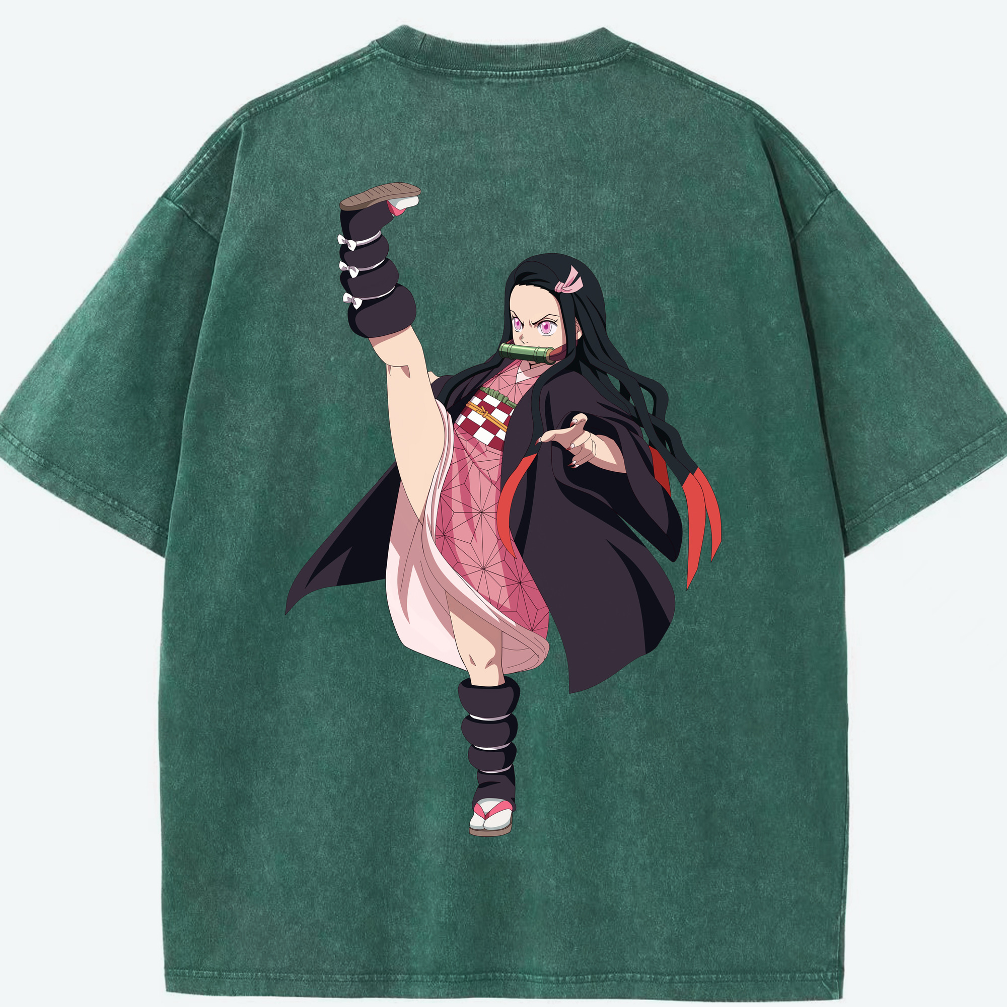 （画像用） 鬼滅の刃（きめつのやいば）竈門 禰󠄀豆子／かまど ねずこ Kamado Nezuko 綿100% ヴィンテージ風 半袖Tシャツ（背面プリント）